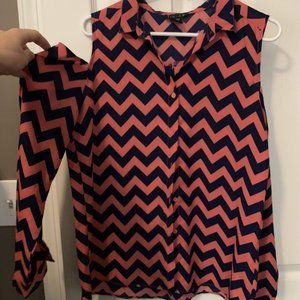 Coral & Navy Chevron Open Shoulder Shirt